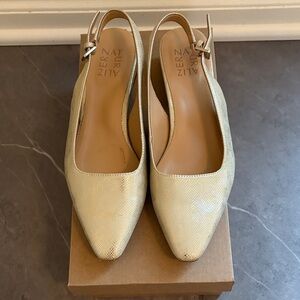 Gold Sling Back Low Heels